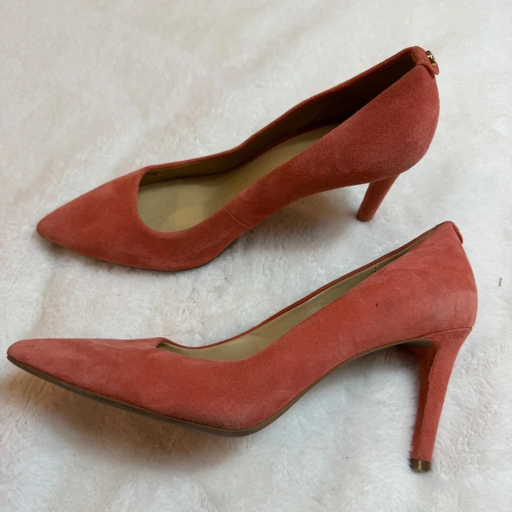 Michael Michael Kors Dorothy Flex Pumps Coral Pink Suede Pointed Toe Heels 8M